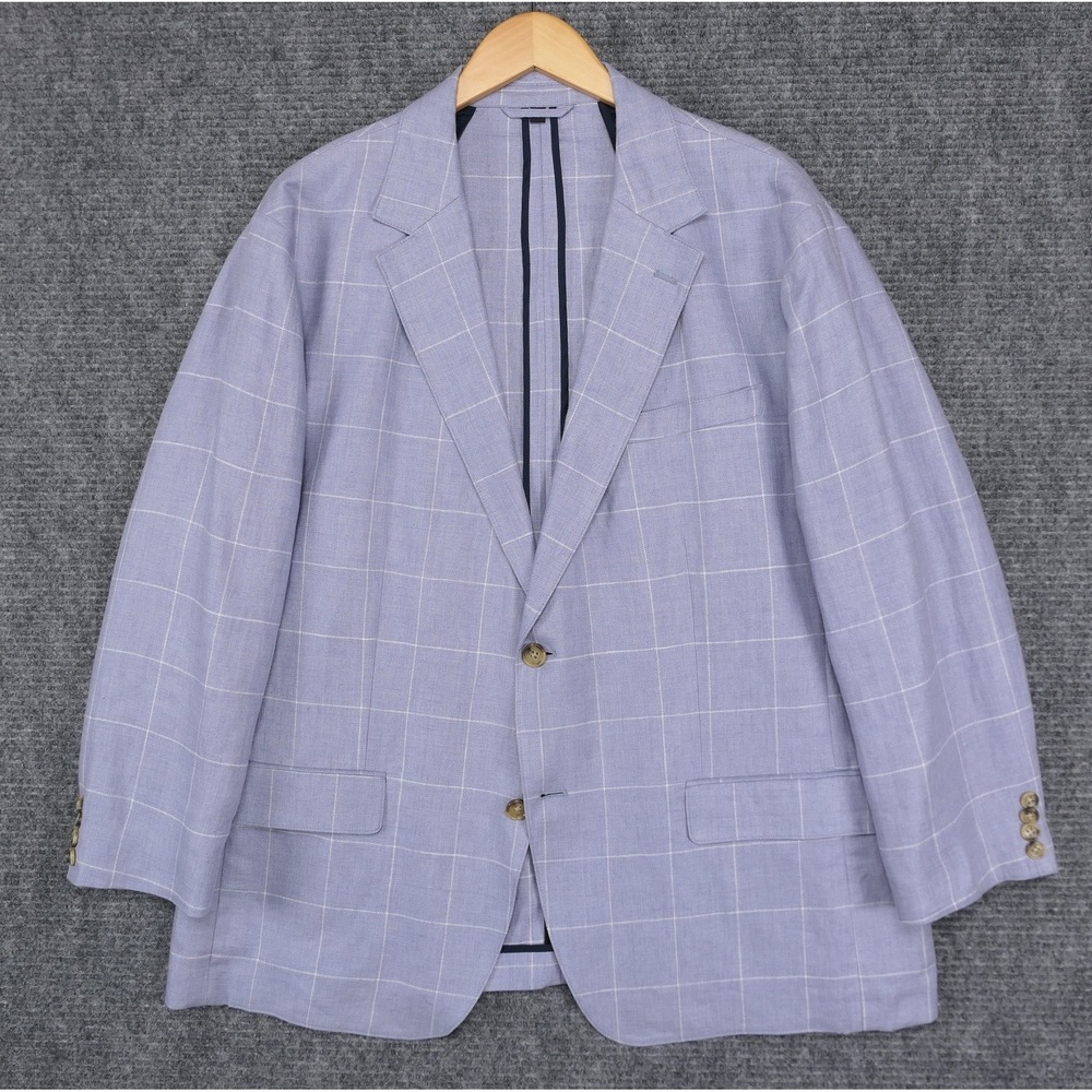 Bonobos Mens 46S Linen Unconstructed Blazer Blue Windowpane Check Athletic Fit